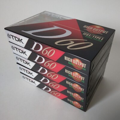 TDK D60 Sealed Blank Recording Cassettes-New-Sealed-Lot Of 5-New Old Stock
