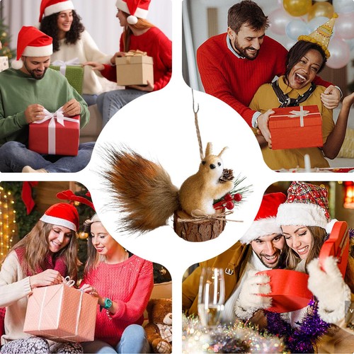 New Christmas Tree Ornaments Simulation Squirrel Figurine Pendant Xmas Decor - Picture 8 of 16