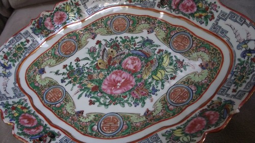 Chinese antique Canton Mandarin Rose Medallion footed serving dish platter - Picture 3 of 12