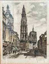 Rodger Hebbelinck (B 1912) Belgium, Etching , Hand Signed Framed under Glass