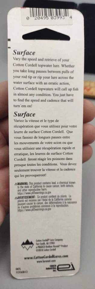 NUEVO Algodón Cordell Boy Howdy Topwater 4.5" 3/8 OZ Bluegill C40562 Foto 3 de 3