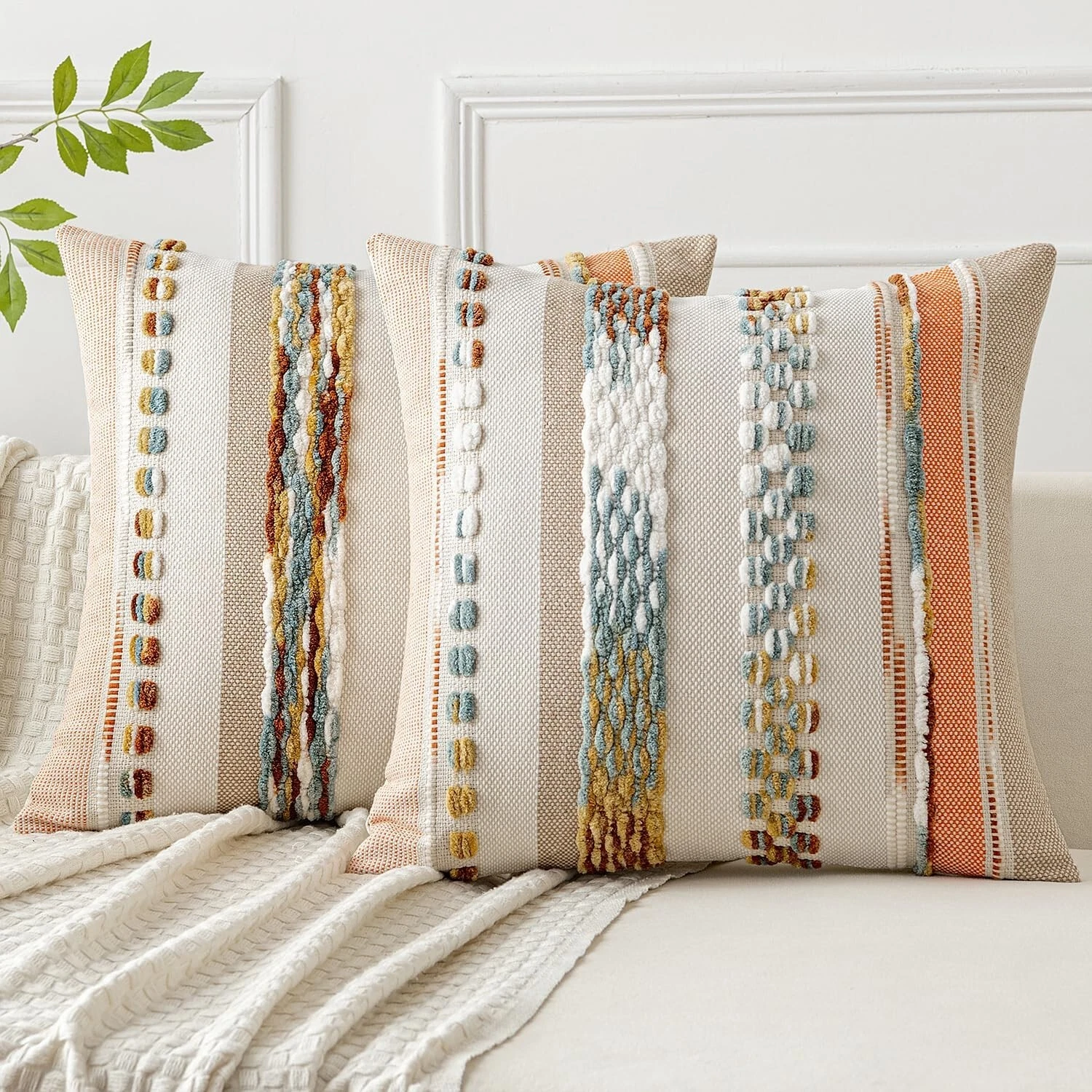 Blue-Brown Boho Throw Pillow Covers Set of 2 18" x 18" (Pack of 2) Blue-brown