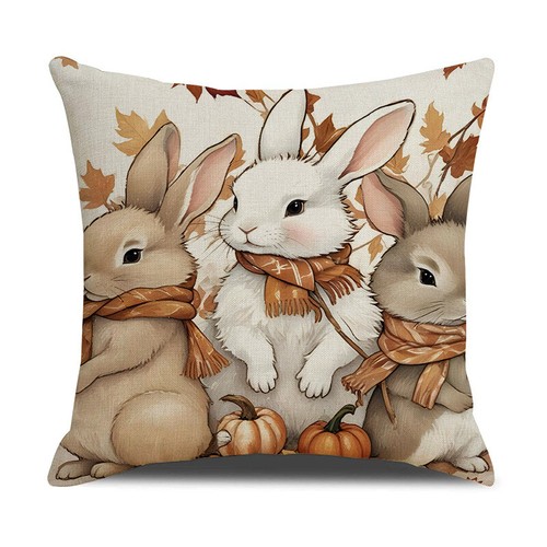 4 PCS Autumn Pillow Covers Maple Leaf Rabbit Pumpkin Sofa Cushion Covers - Picture 8 of 9
