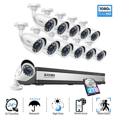 ZOSI 16CH 5MP Lite 8CH DVR 2MP Security CCTV Camera System Outdoor 80ft IR Night