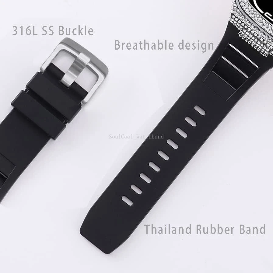 Lujosa correa con estuche de diamantes para Apple Watch Series 11 10 9 8 SE 46/45/44 mm kit mod Foto 4 de 4