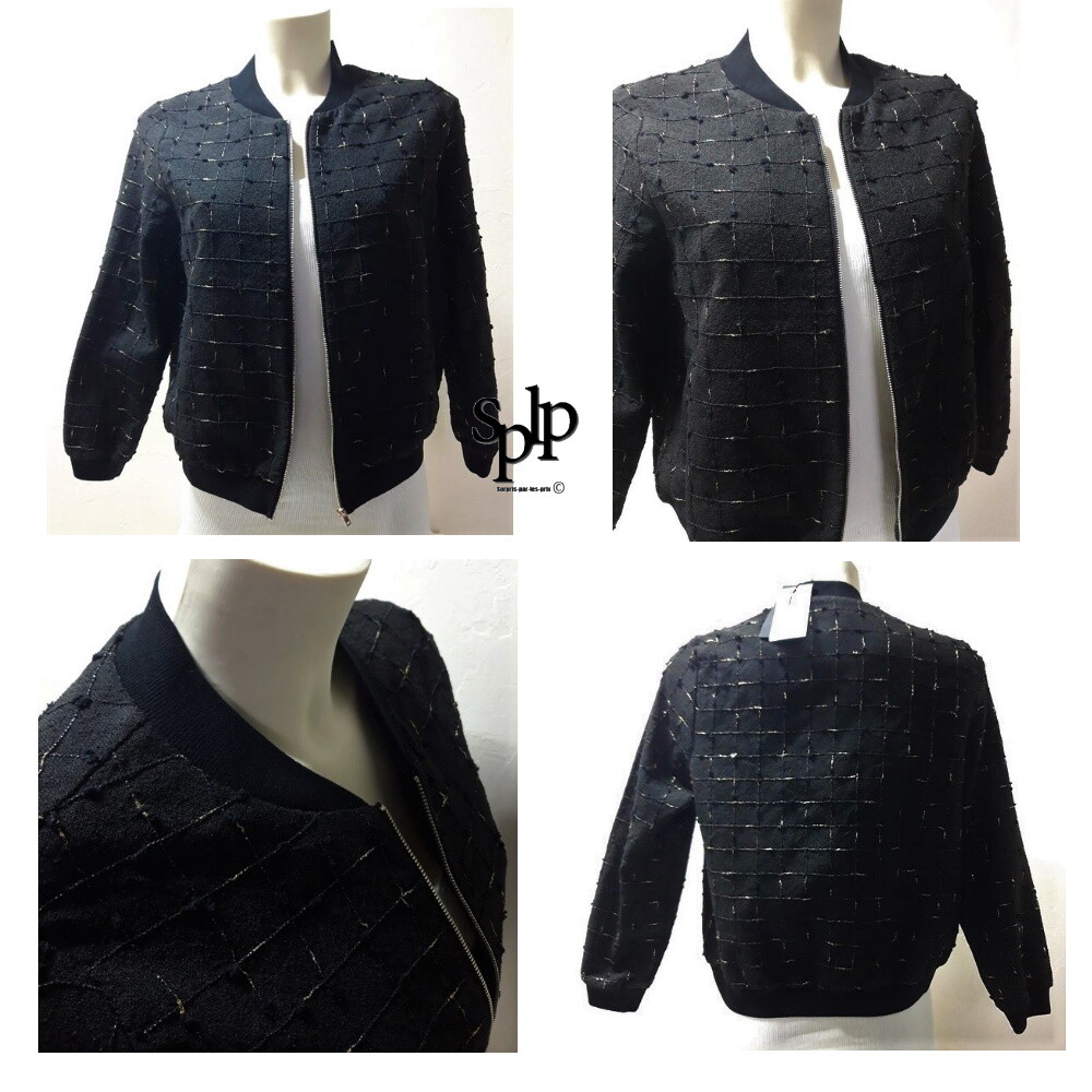 Bomber Léger It Hippie Noir Motif Doré - Taille L/40, Neuf Avec étiquettes, Valeur 79€