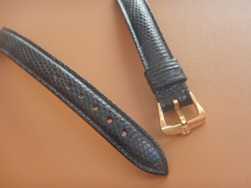 10mm SIGNED BLACK JAVA LIZARD TISSUE BRACELET SEWN GOLD BUCKLE N.N. YEAR 60 - Picture 1 of 8