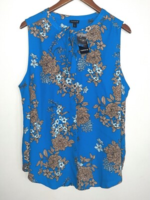 Torrid NEW Crepe Tie Front Floral Print Sleeveless Button Up Top Blouse Blue 2X