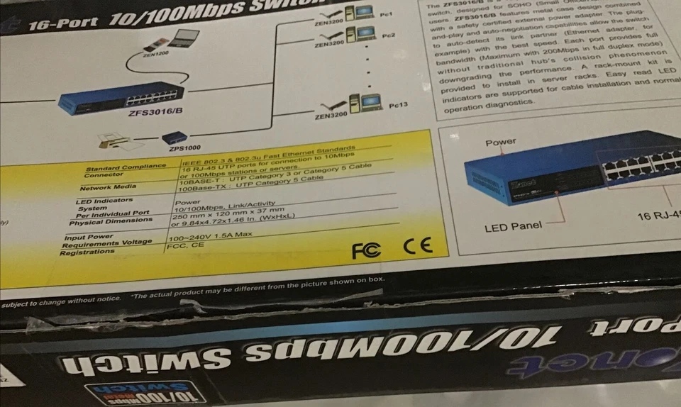 Zonet ZFS3016B 16 Ports External Ethernet Network Switch 10/100 Mbps - Image 4 of 4