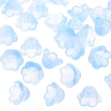 Glass Trumpet Flower Beads, 50 Pcs Gradient Flower Bead Charm, Light Blue