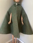 Vintage Barbie Fashion Doll Clone Mommy Made Handmade Green Tweed Knit Cape