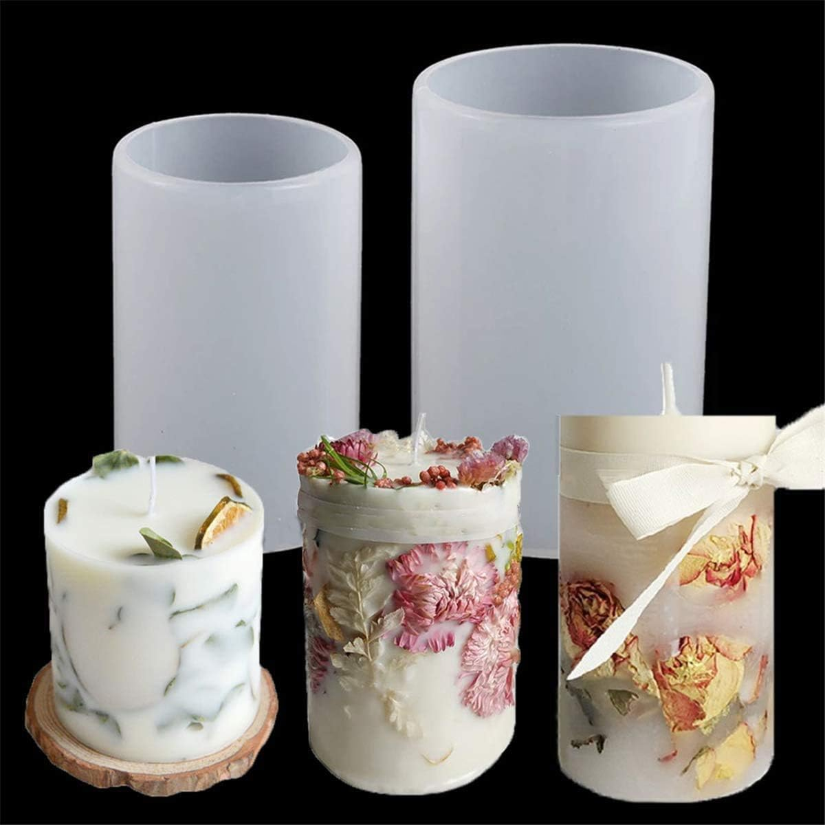 Candle Making Mould Set 2PCS Silicone Cylinder Epoxy Resin Wax Craft Mold