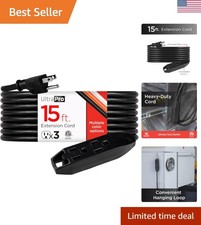 15 Ft Indoor Extension Cord 3 Outlet Power Strip Long Extension Cord with Mul...