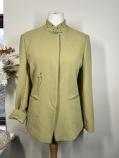 Vintage Olive Green Mandarin Collar Blazer Jacket Embroidered Detail Size M