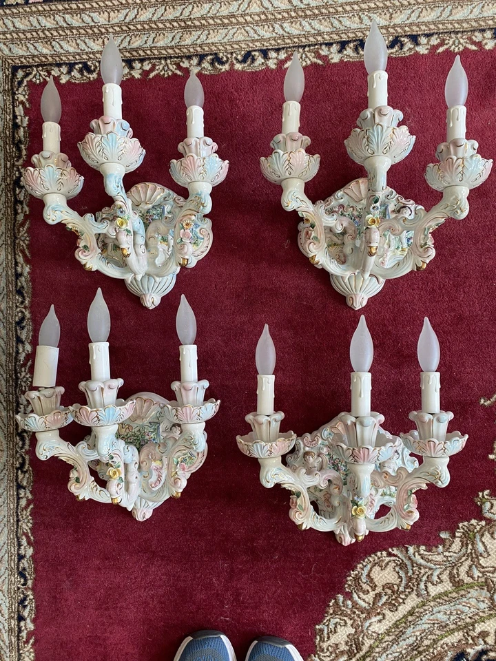 Apliques de pared antiguos de porcelana Capodimonte (juego de 4) Foto 2 de 4