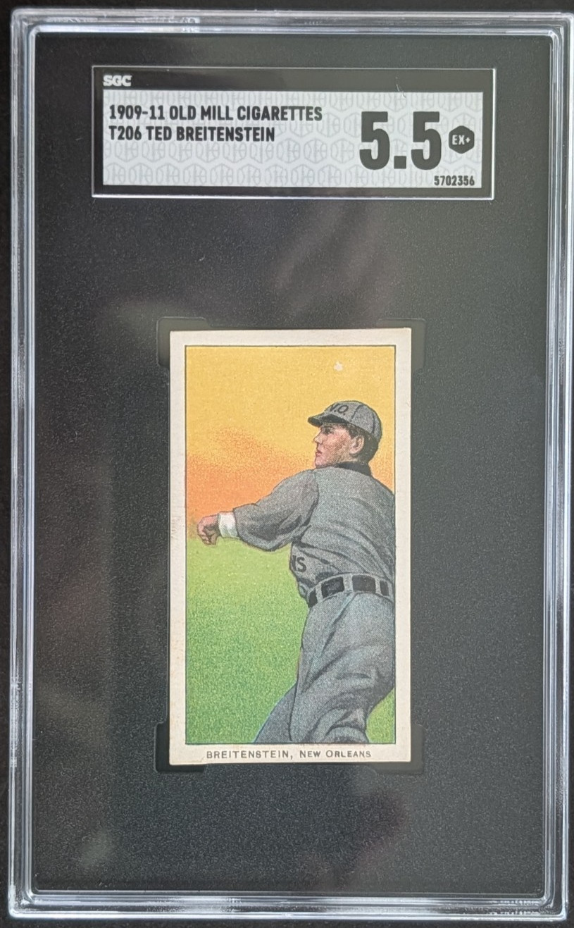 1909 T206 Ted Breitenstein Southern League Old Mill Back SGC 5.5