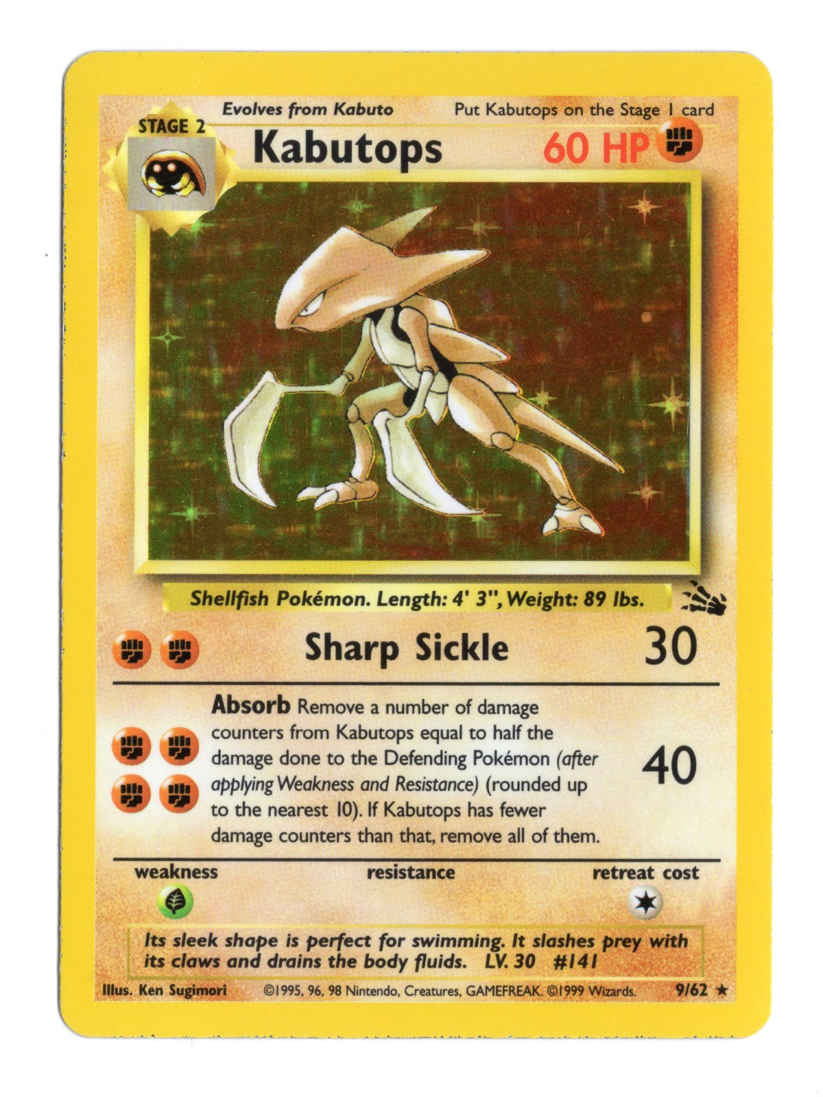 Pokémon TCG Kabutops 9/62 Fossil Unlimited Holo Rare LP