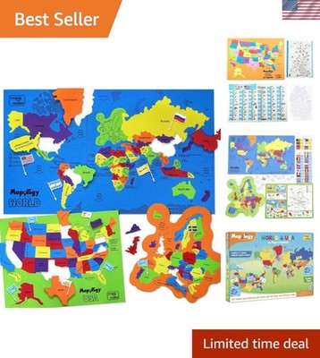 Jumbo Educational Map Puzzle Set for Kids Ages 5-13 - Boost Geography Skills!