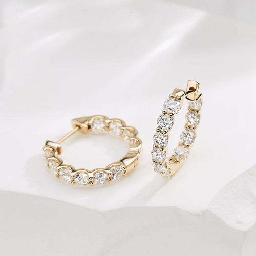Massive 14K Gelbgold Moissanit innen außen Creolen 2,50 ct Rundschliff - Bild 2 von 5