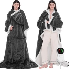 Heated Electric Blanket Wearable Throw - Heated Wearable Robe with Sleeves and F