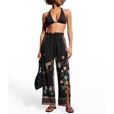 Johnny Was Ardell Drawstring Floral Embroidered Coverup Pants Wide Leg 2X Boho