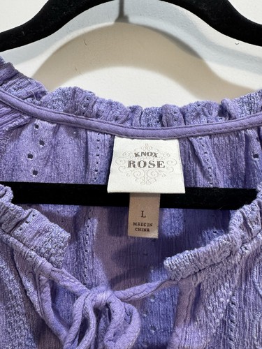 Knox Rose Lavender Top Large Eyelet Cap Sleeves Front Tie Armpit To Armpit 22” - Picture 2 of 6