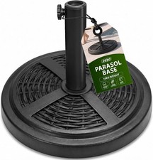BLACK RATTAN ROUND UMBRELLA PARASOL BASE STAND PATIO OUTDOOR GARDEN HEAVY 10KG