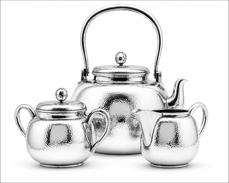 Chinese Sterling Silver Tea Set - 1244 Grams - 40 Oz - Hand Chased -