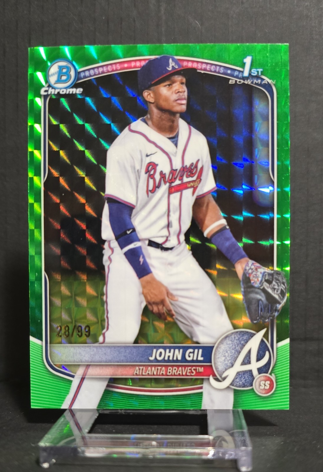 2025 Bowman Chrome - John Gil #BCP-172 Green Geometric 28/99 1st Bowman