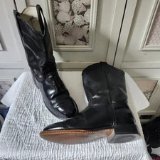 Vintage Mens Rodeo Drive Black Leather Roper Cowboy Boots 8.5M USA Goodyear Welt