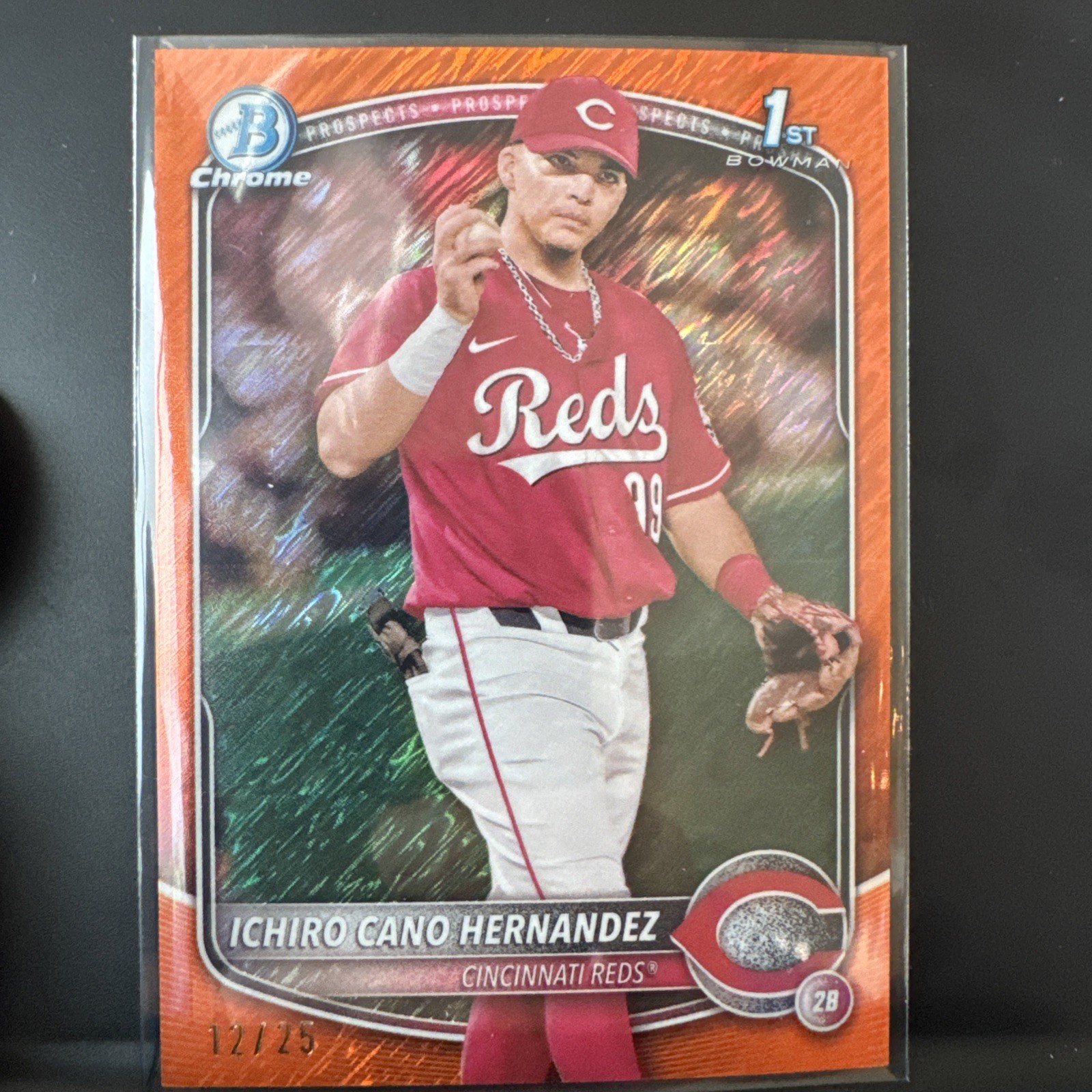 2025 Bowman First Chrome Ichiro Cano Hernandez Auto Orange Shimmer /25 1st Reds