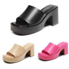 Women's Y2K Chunky Platform Block Heel Slip-on Square Open Toe Slide Sandals