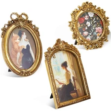 3 Pcs Gold Vintage Picture Antique Resin Photo Frame Set Rectangle Ornate Ant...
