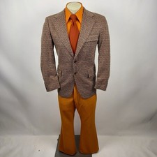Vtg 60s 70s Leisure Suit Mens 40 Jacket 35 27 Pants Disco Hippy Broken Zipper