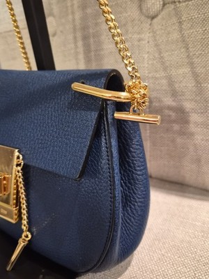 Chloé Drew Blue Shoulder/Crossbody Bag with Gold Chain Strap