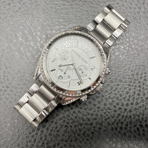 Michael Kors Watch Womens Silver Chronograph Stainless Steel 38mm NEW BATTERY - Picture 3 of 7