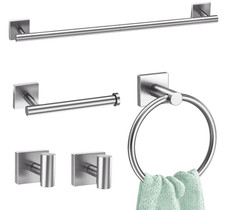 Set Accesorios Ba o 5 Piezas Acero N quel Cepillado Toallero Pared 23,6"