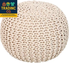 round Pouf Ottoman - Cable Knitted Boho Poof - Home Décor Cord Pouffe Handmade C