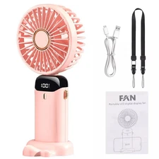 Pink Mini Desk Fans Air Hand Held Fans USB Rechargeable Portable Fan Cooler Gift
