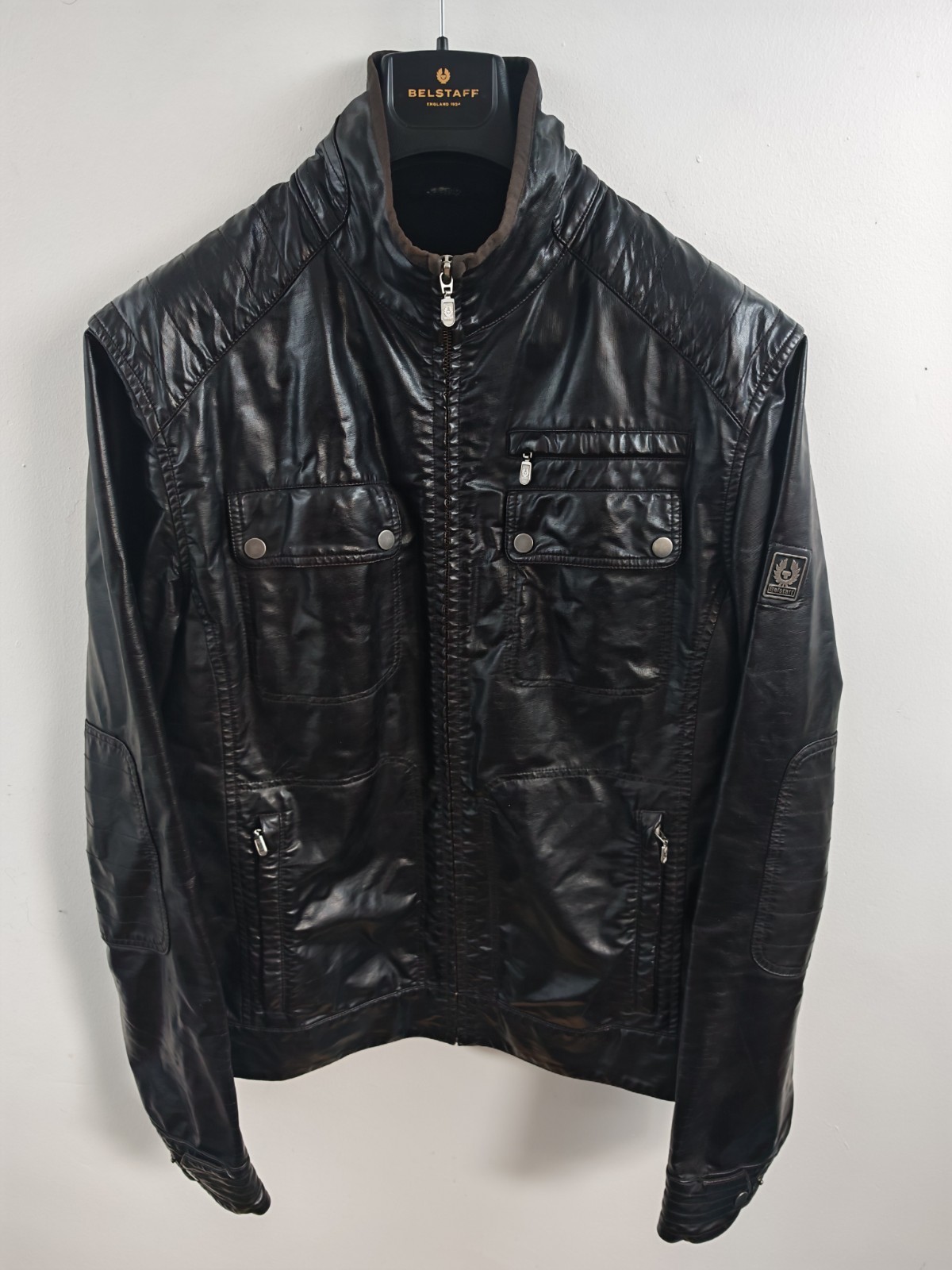 Belstaff Black Polyurethane Coated Moto Biker Jacket Mens Size Large image 2