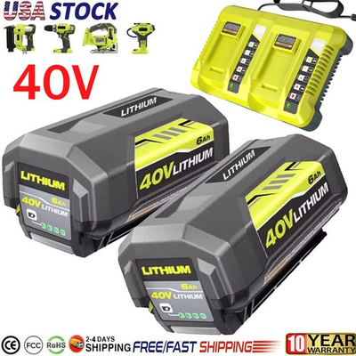 #ad #ad 6.0Ah Battery 40 Volt for Ryobi 40V Lithium OP40602 Battery with Dual Charger $37.99