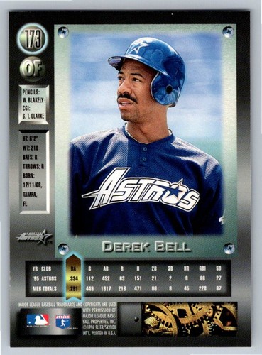 Tarjeta de béisbol 1996 Metal Universe Derek Bell #173 Houston Astros - Imagen 2 de 2