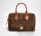Dooney & Bourke Suede Barrel Satchel with Crossbody Strap-Brown-NEW-A707604