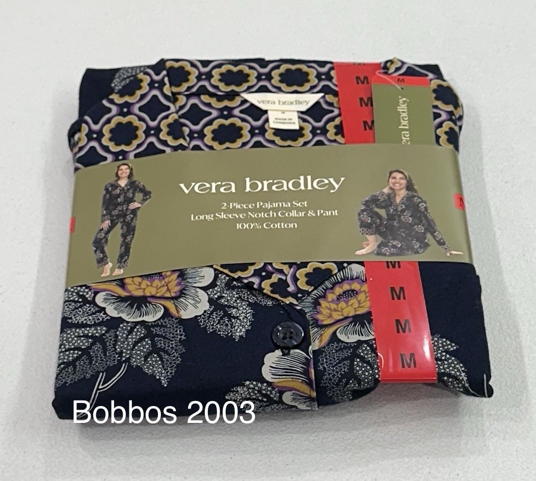 Vera Bradley Women's 2-Piece Long Sleeve Notch Collar & Pant PJ Set, Blue, M