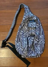 Kavu Rope Sling Bag Beach Batik Purse Backpack Crossbody Black White EUC