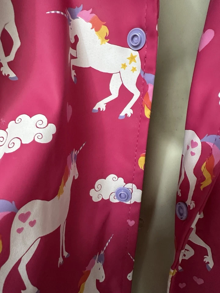 Abrigo Chaqueta de Lluvia HATLEY Raro Arco Iris Alado Unicornio y Corazones con Capucha ~ Talla 12 Foto 3 de 4