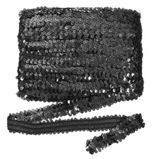 20 Yard x 1.2 Inch Elastic Sequins Trim Flat Sequin Strip Paillette Black