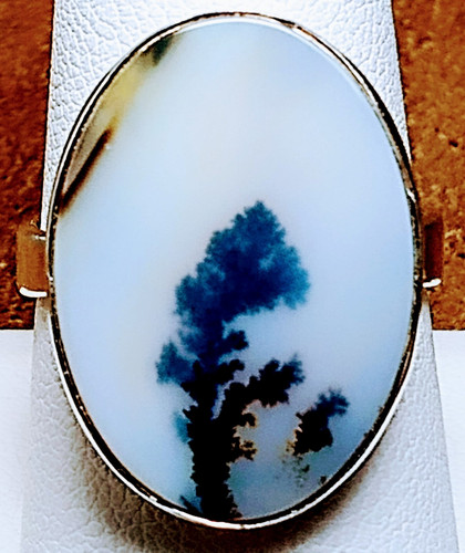 VINTAGE MODERN MODERNIST STERLING SILVER LARGE DENDRITIC MOSS AGATE RING sz 9.25