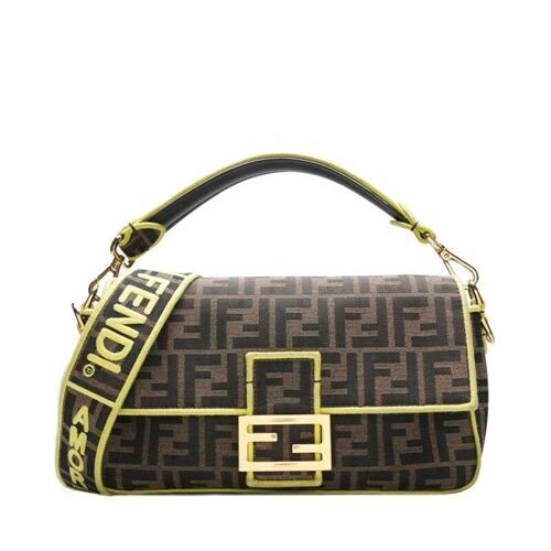 Fendi Yellow FF Logo Canvas Medium Baguette Tote Bag