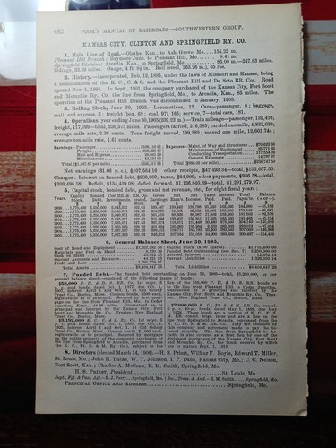 ~1906 Train Report KANSAS CITY CLINTON & SPRINGFIELD RAILWAY Olathe Arcadia KS